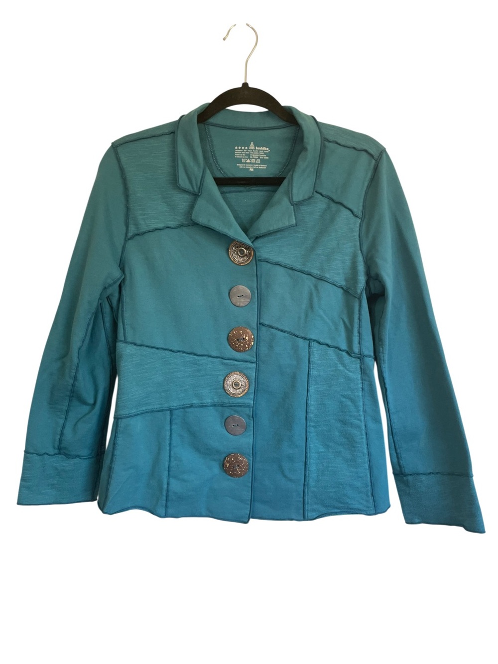 neon buddha Teal Button-Front Blazer